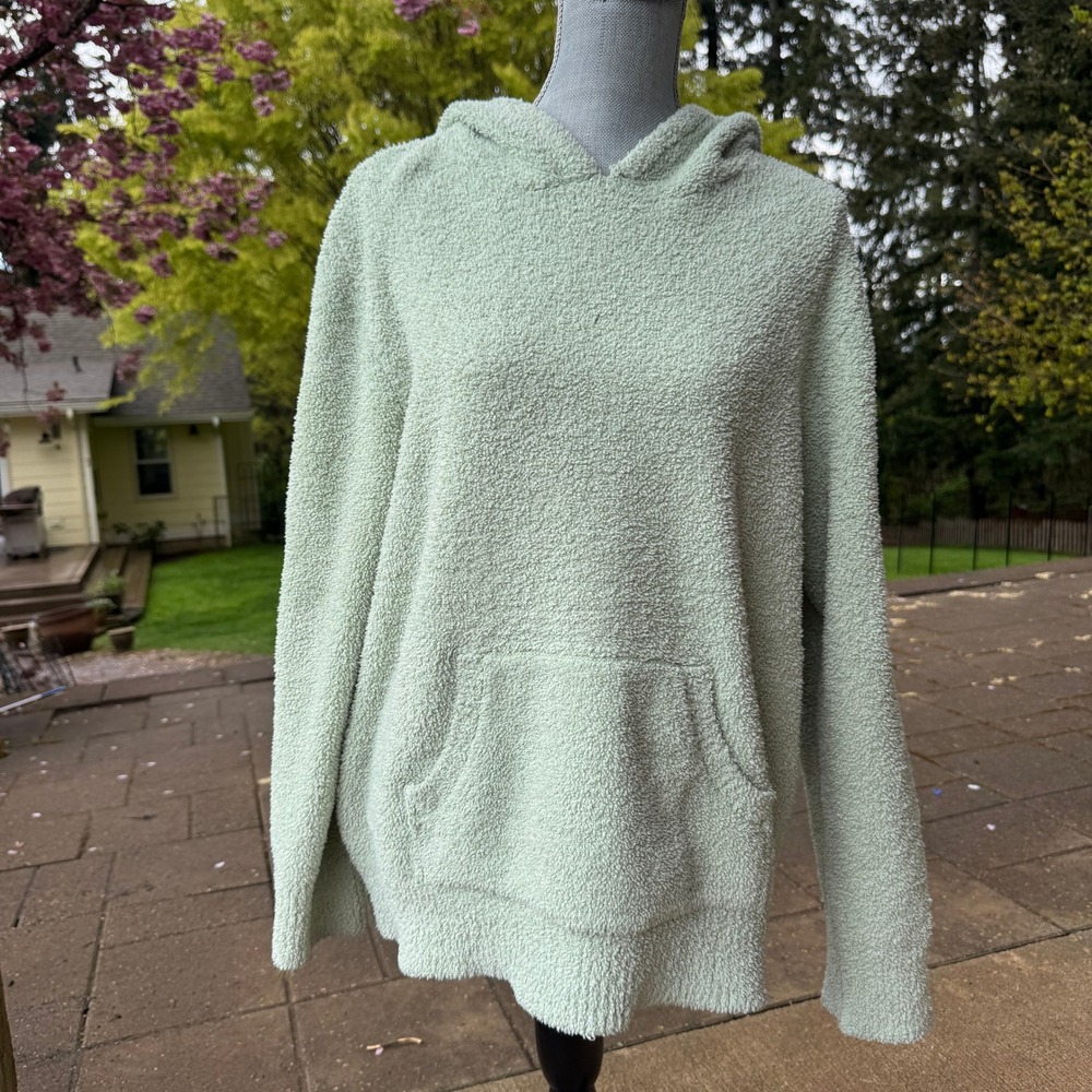 Lounge Life Cloud Knit Mint Green Fuzzy Hooded Pullover Sweater Womens XL‎